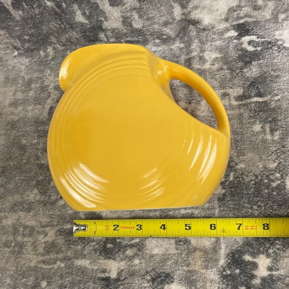 Vtg Fiesta Homer Laughlin 6" Disc Juice Pitcher Yellow Deco Ceramic Kitchencore - Picture 4 of 10